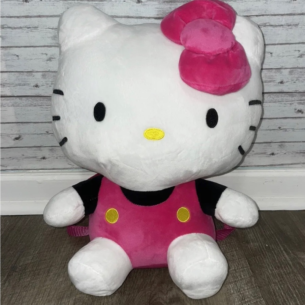 Hello Kitty Soft Plush Backpack Web Straps Pink White Zip Pocket Gif 16 inches